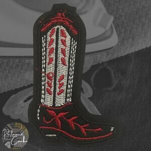 Cowboy Boot in Black and Red Detailed Iron On Patch